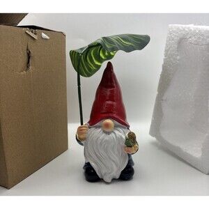 Garden Gnome Statue Decoration with Leaf Umbrella, 6.5” Figurine Ornament for...